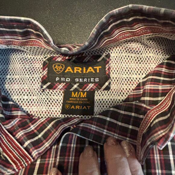 Ariat Pro Series Men’s M Plaid Button Front Western Rodeo Shirt Mesh Lined - Picture 2 of 5